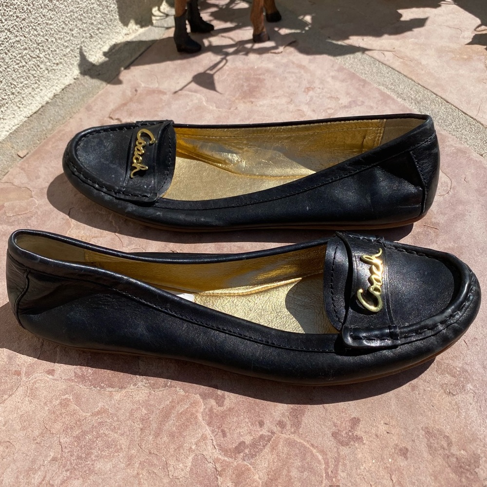 Coach Black Olson Gold Logo Slip-On Loafer Flats 7 - Picture 3 of 12